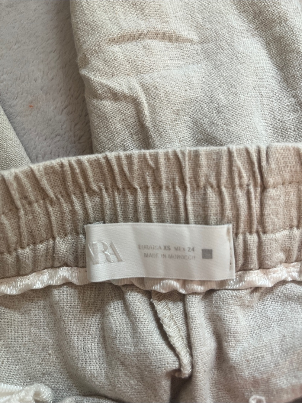 Zara Wide Leg Drawstring Pants in Light Beige linen blend XS - Picture 6 of 7